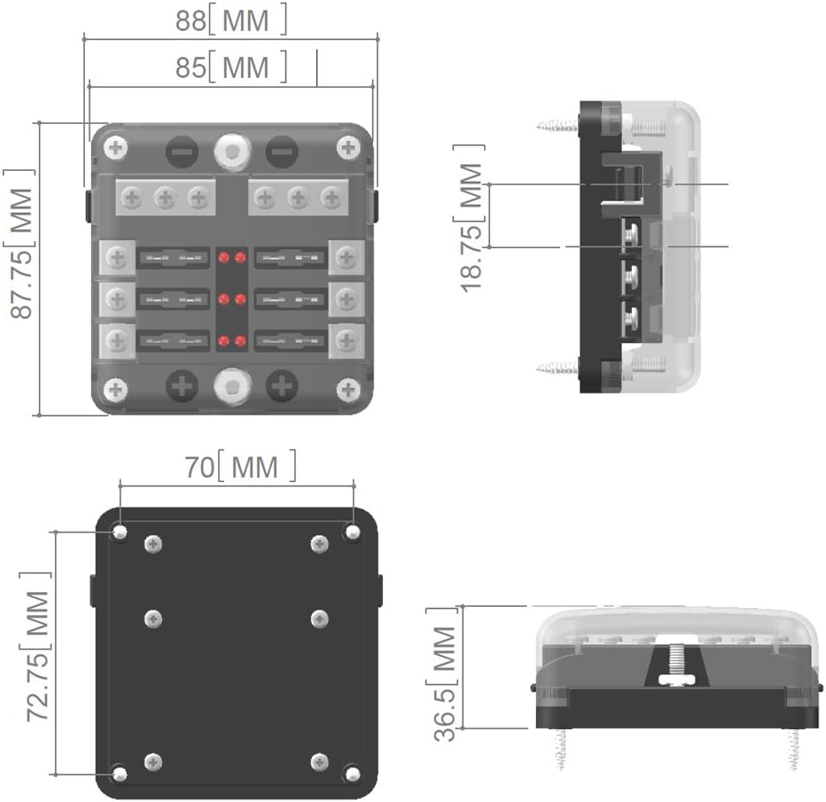 6-Way Fuse Block W/Negative Bus - JOYHO ATC/ATO Fuse Box with Ground, LED Light Indication & Protection Cover, Bolt Connect Terminals,70 pcs Stick Label, For Vehicle Car Boat Marine Auto : Automotive