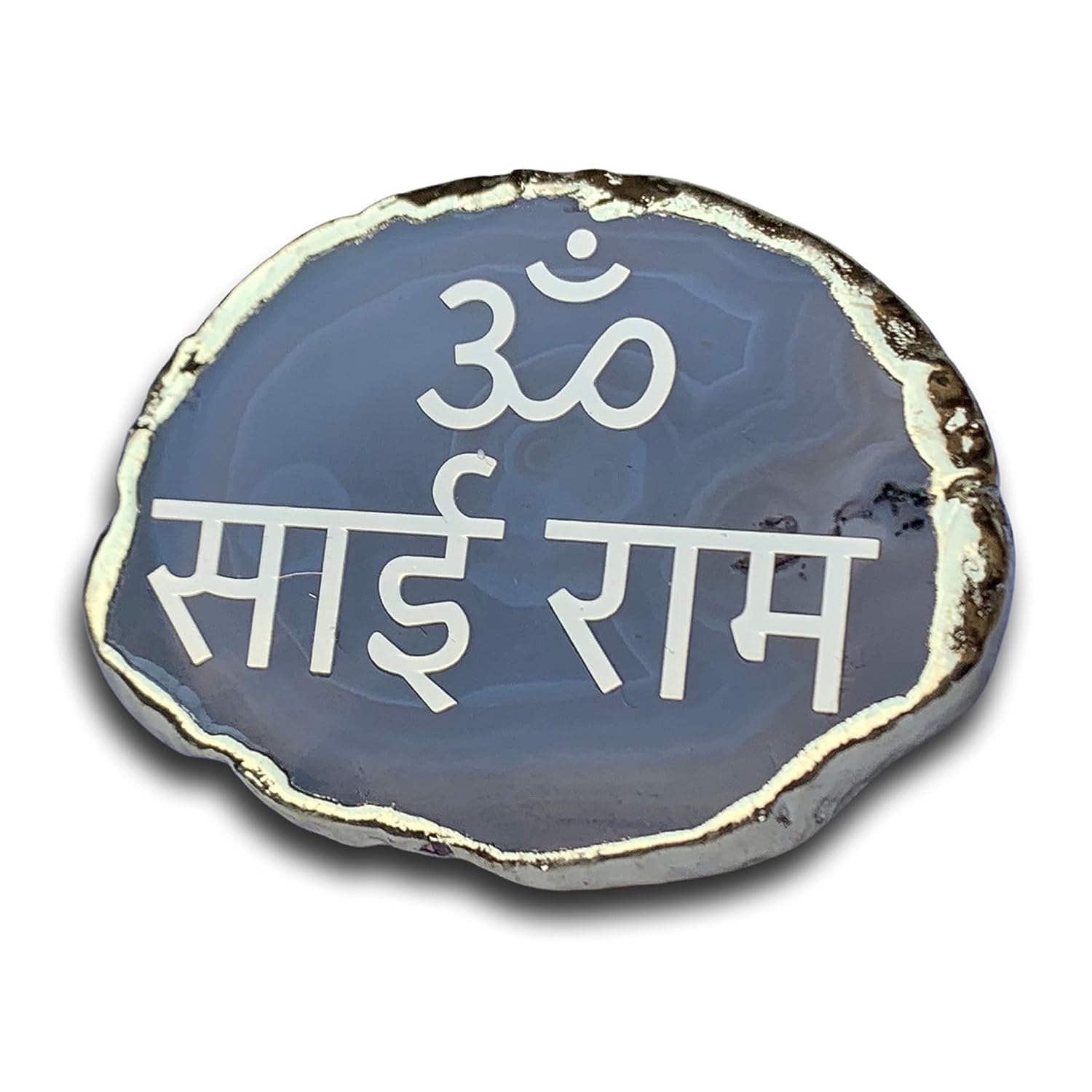 Dr. SaaB Agate Stone LED Night Light with Sacred Imprint - Tranquil Illumination for Spiritual Ambiance, Semi Precious Natural Agate Stone. (Om Sai Ram) (Design 02)