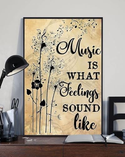Buywell Affiche décorative vintage « Music Is What Feelings Sound Like » - Décoration murale en métal - 20,3 x 30,5 cm