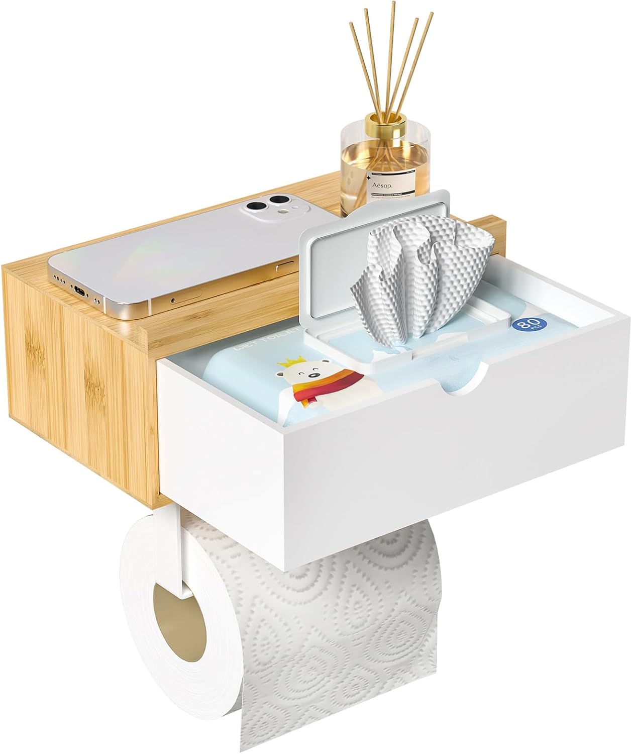 Domax Toilet Paper Holder with Shelf Wall Mount/Adhesive