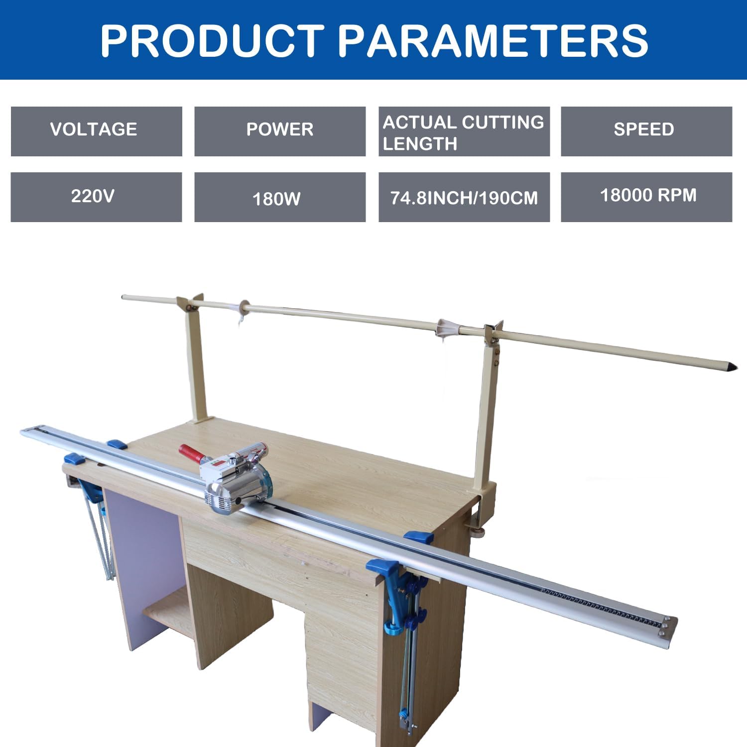 Fabric Cutter High Speed Cloth Cutting Machine with 86.6inch Guideway and Counter Industrial Fabric End Cutter Machine 220V 180W