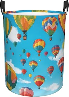 Cesta de lavandería redonda con asas, dormitorio, sala de estar, con globos de colores, azul cielo