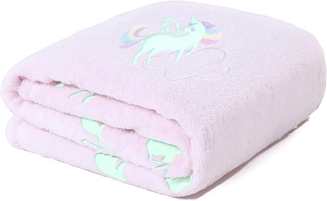 Winthome Glow in The Dark Blanket, Soft Flannel Fleece Blanket, All Season Throw Blanket for Kids (Pink, 120x150cm)