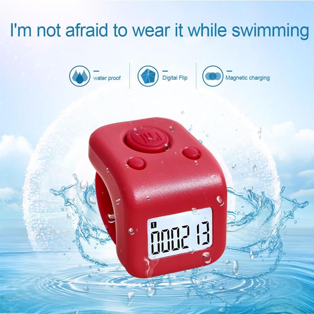 Contapassi per nuoto, IP65, impermeabile, portatile, contatore a 6 cifre, contatore di conteggio numeri, contatore ricaricabile per dita con display a LED, per giri di nuoto, giri di boxe, HIIT