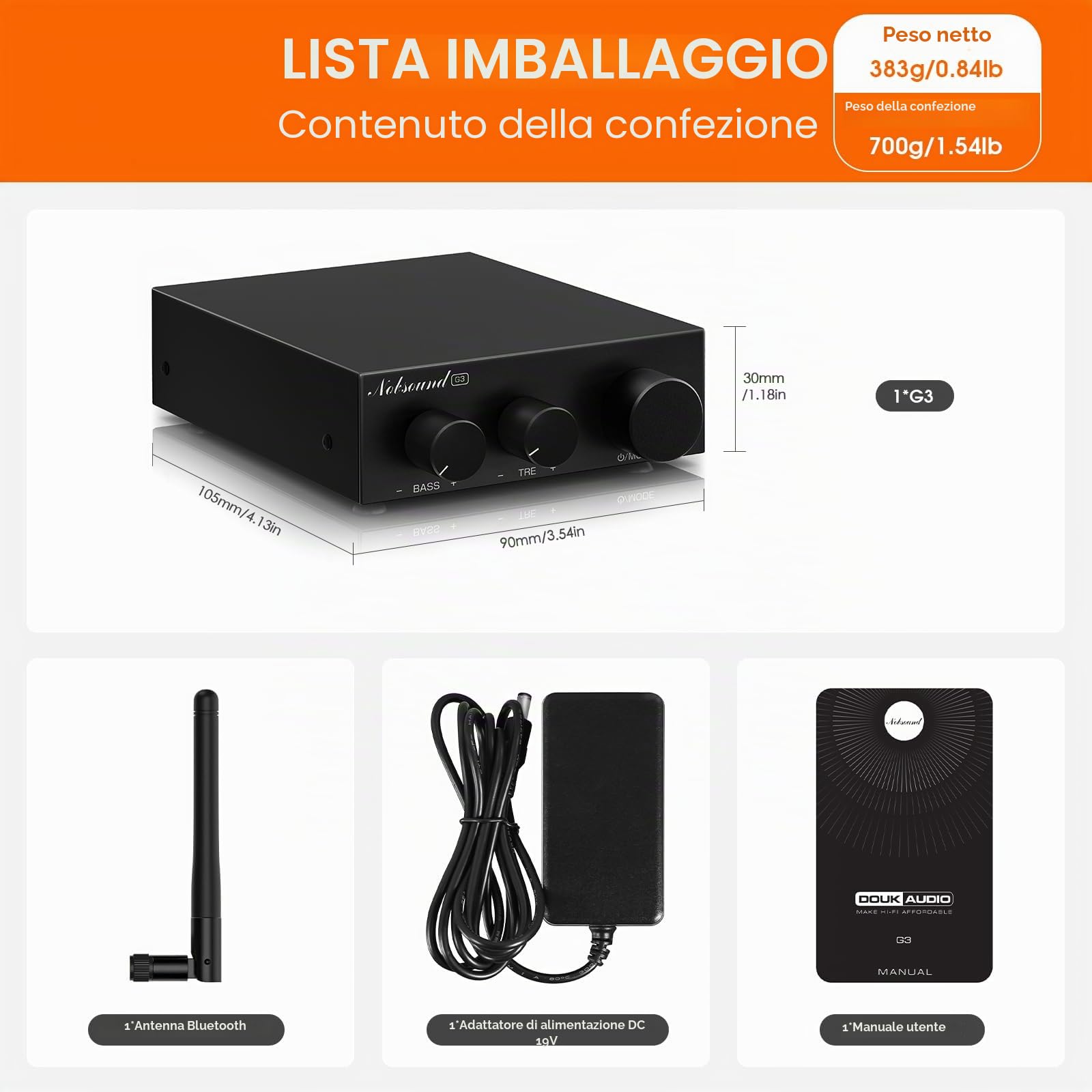 Nobsound Amplificatore stereo Bluetooth 5.0: Mini Audio 2.0 Canale Amplificatore integrato con regolatore di altezza dei bassi, per altoparlante domestico 50W x2 TPA3116