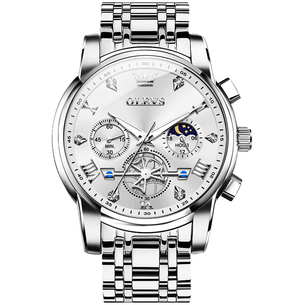 OLEVS Uhren Herren Chronograph Wasserdicht Analog Quarz Uhr Herren Mode Lässig Business Leuchtend Edelstahl Großgesicht Herrenuhr