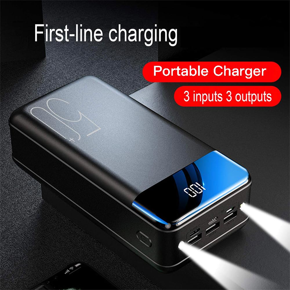 Power Bank ad Alta capacità 40000mAh USB C Grande Pacco Batteria con Display LED 15W Ricarica Rapida Grande Powerbank Caricabatterie Portatile Compatibile con Smartphone(Color:Nero)