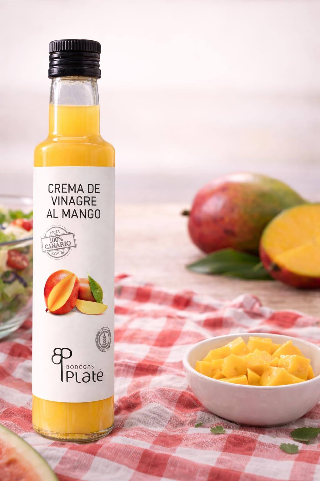 Platé Crema de Vinagre de Mango 250 ml | Aderezo tropical, dulce y natural | Ideal para ensaladas, pescados y platos creativos | Elaborado en Canarias, vegano y sin gluten