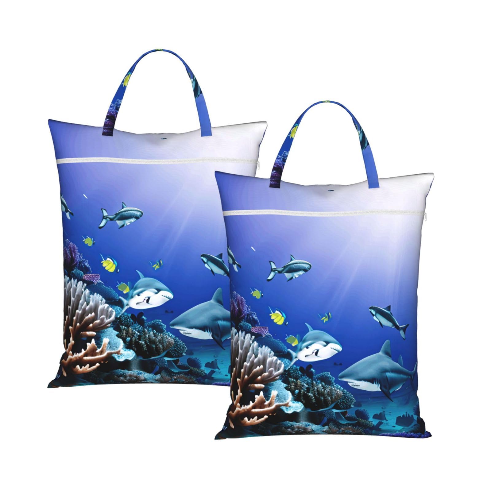 Shark Swimming Under The Sea Print Travel Laundry Bag Foldable Lightweight Camping Beach Dorm Weekend Getaways