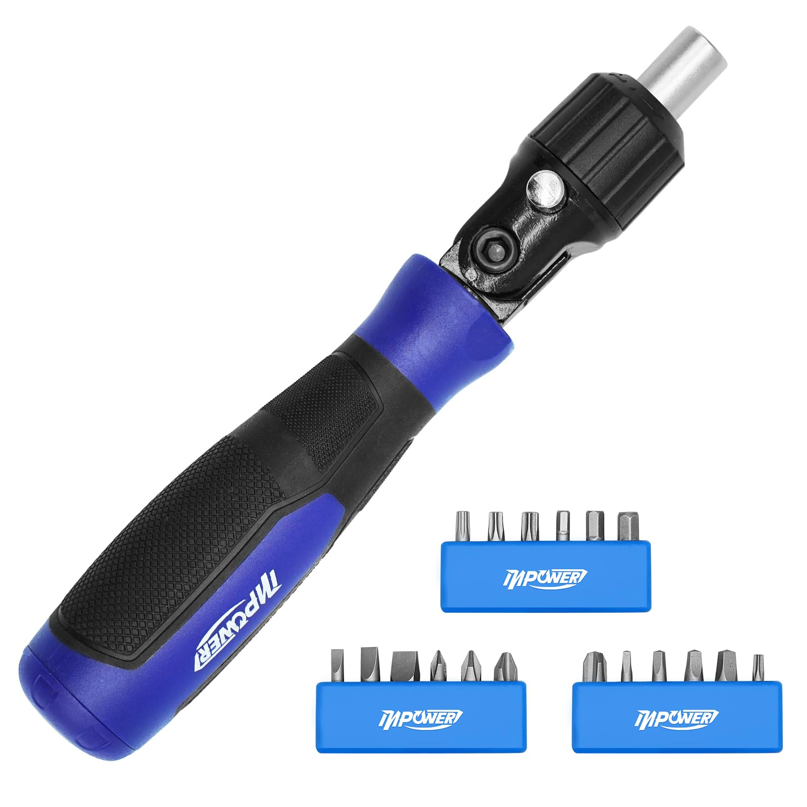 InPower Ratcheting Screwdriver Set 19pcs Screwdriver Bit Set with 5-Way Rotatable Ratchet Handles, Household Repair Tool Kits