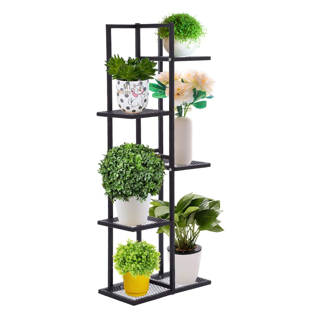 COSTWAY Scaffale Porta Piante A 6 Livelli, Scaffale Per Fiori In Metallo Da Interno Con 10 Ganci E Ripiani Per Piante Porta Vasi Da Balcone E Soggiorno Nero 82423896