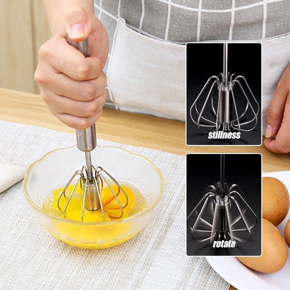 Frusta per uova, in acciaio inox, frullatore rotante a spinta manuale con apribottiglie, versatile montalatte (argento, 35,5 cm, 1 pezzo)