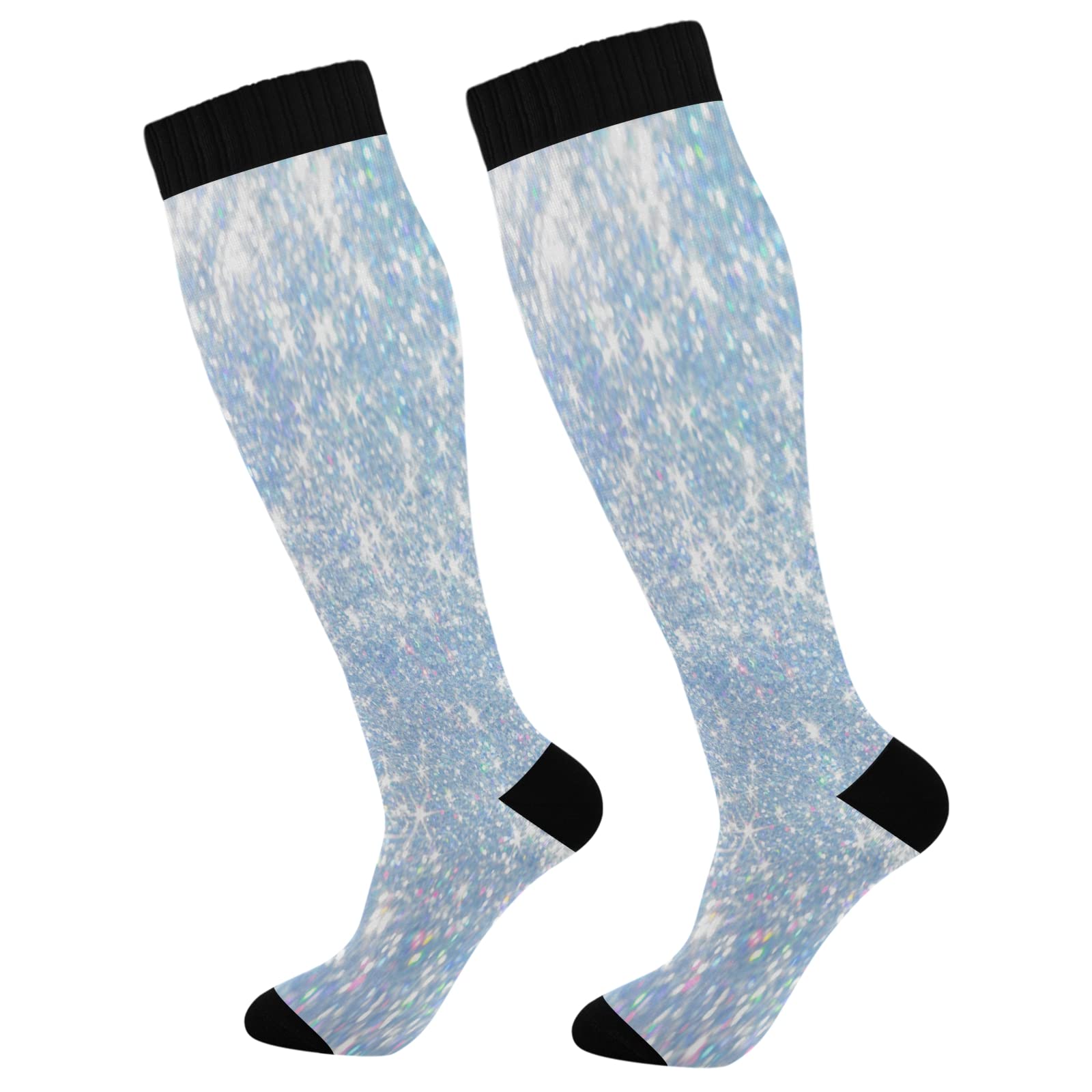 KLL Christmas Compression Socks for Men and Women Golden Glitter In Shiny Red Knee High Socks