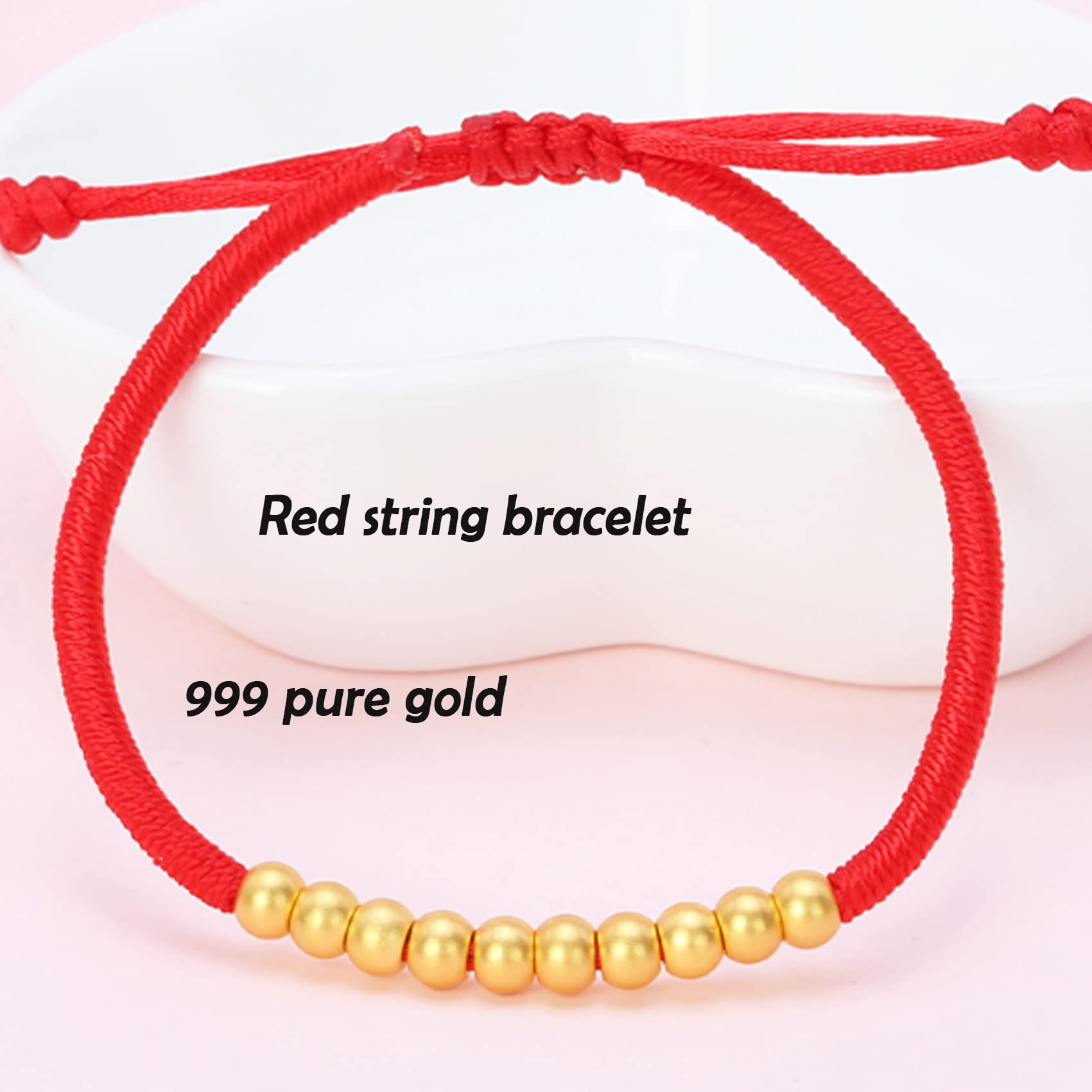 Pulsera Feng Shui Pulsera de cuentas de oro Pulsera de riqueza Pulsera de hilo rojo Amuleto for protección Amuletos de la suerte for mujeres Hombres Niños Joyas Regalos Atraer prosperidad Buena fortun