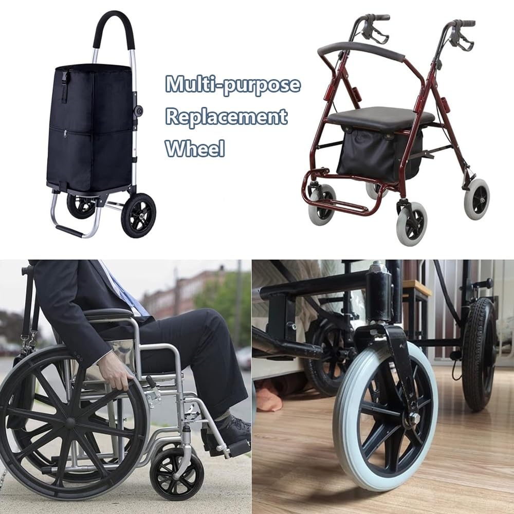 generisch 140-200mm Solide Ersatzräder-2 Stück Ersatzrad Rollator Vorderräder Schwarz/grau Ersatzräder Abriebfest Deaktivierte rutschfeste Gummiräder Rollstuhlzubehör(Black,8in/19cm)