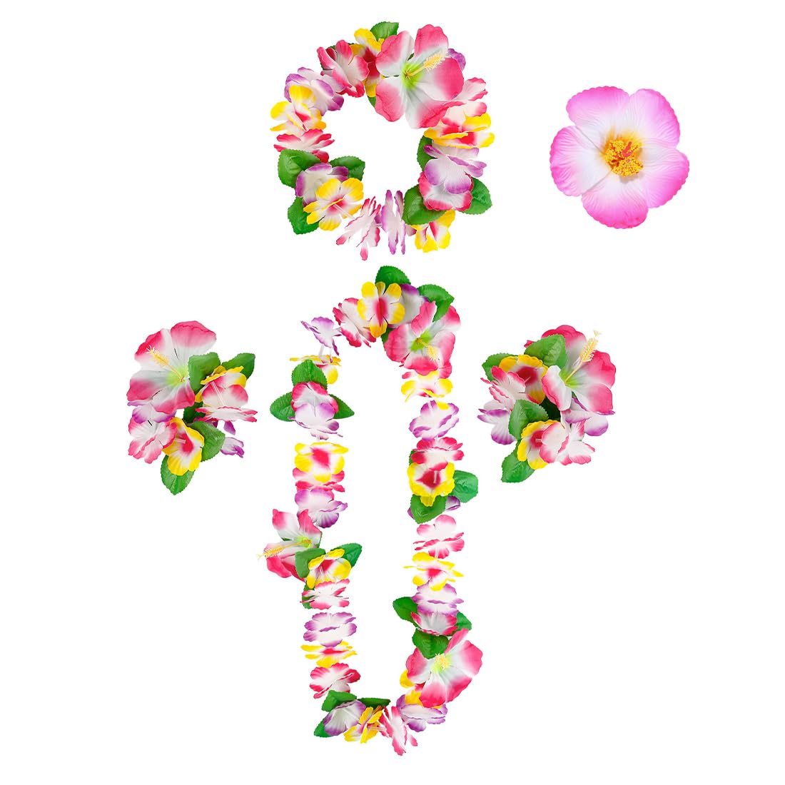 Hawaiian Necklaces Wreaths, 5 Tropical Hawaiian Party Beach Flowers Decorations