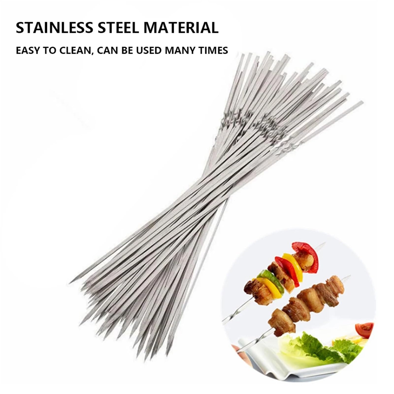 50 pezzi spiedino for barbecue in acciaio inossidabile riutilizzabili spiedini for kebab stick for campeggio esterno picnic strumenti per Barbecue