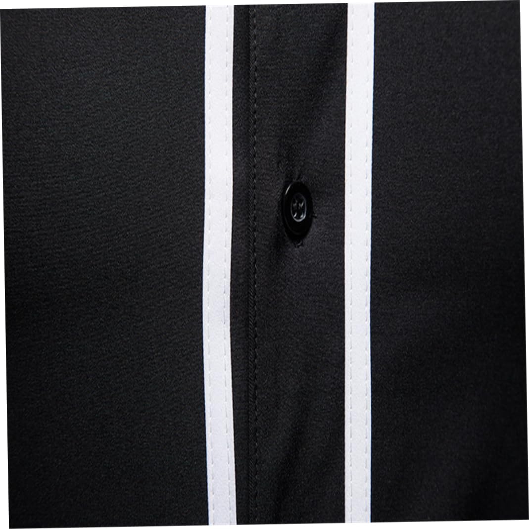 Men Baseball Jerseys Stripe Button Down Short Sleeves V-Neck Sports T-Shirt Uniforms Black 3XL..