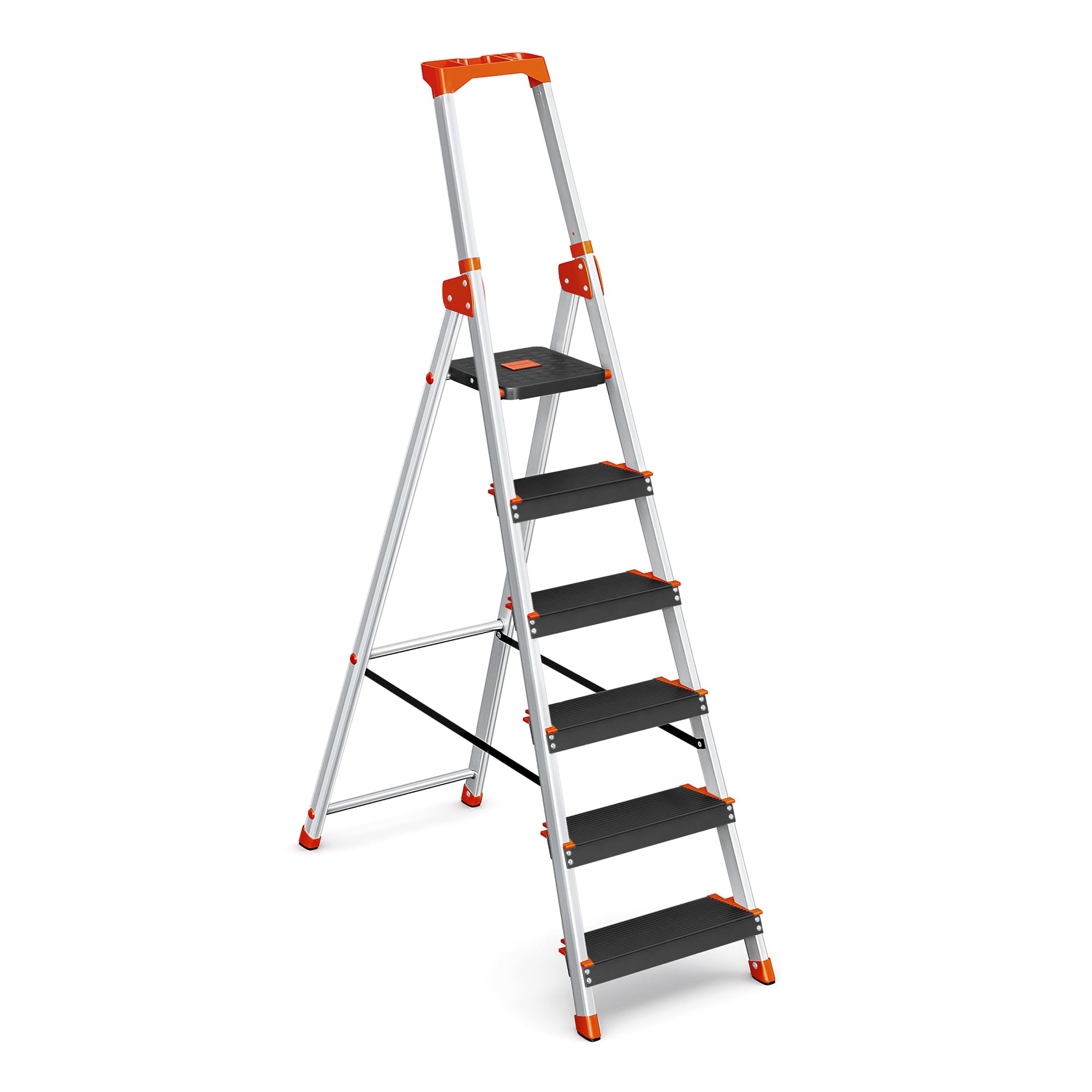 Scala Pieghevole In Alluminio KADAX 7 Gradini - Antiscivolo, Ripiano Portaoggetti, Portata 125 Kg - Foto 10