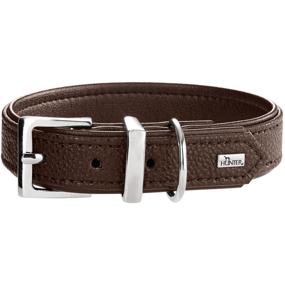 HUNTER Sofia Dog Collar Colour: Brown, Faux Leather in Cowhide Nappa Look, Easy Care, Brilliant Dyed, Soft Padded