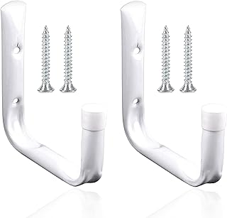 Wall Mounted Giant Garage Storage Hooks, Heavy Duty Utility Hangers - Utility Rack for Garden Tools, Folding Chairs, Storage Hooks for Bikes Workshop Tools Hangers - (White 2Pc Universal Hooks)