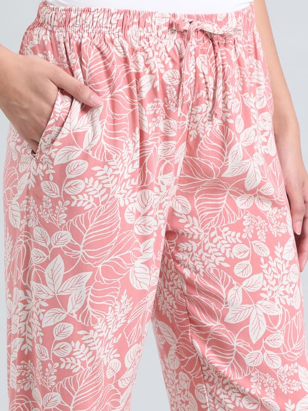 Image of GO COLORS Women Printed Woven Viscose Mid Rise Lounge Pants