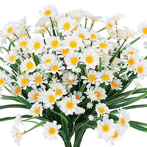 Artbloom 6 Bundles Outdoor Artificial Daisies Fake Flowers Uv Resistant Shrubs, Faux Plastic Greenery For Indoor Outside Hanging Plants Garden Porch Window Box Home Wedding Farmhouse Decor (White) #TOP17