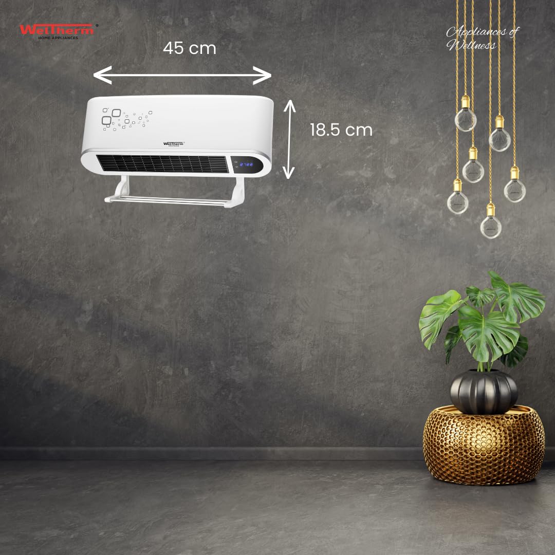 WELTHERM Wall Heater Eltron | Digital Display | Wall Mount Heater 1000/2000Watts Eltron With Detachable Towel Hanger, White (Wall Heater Wm-Eltron)