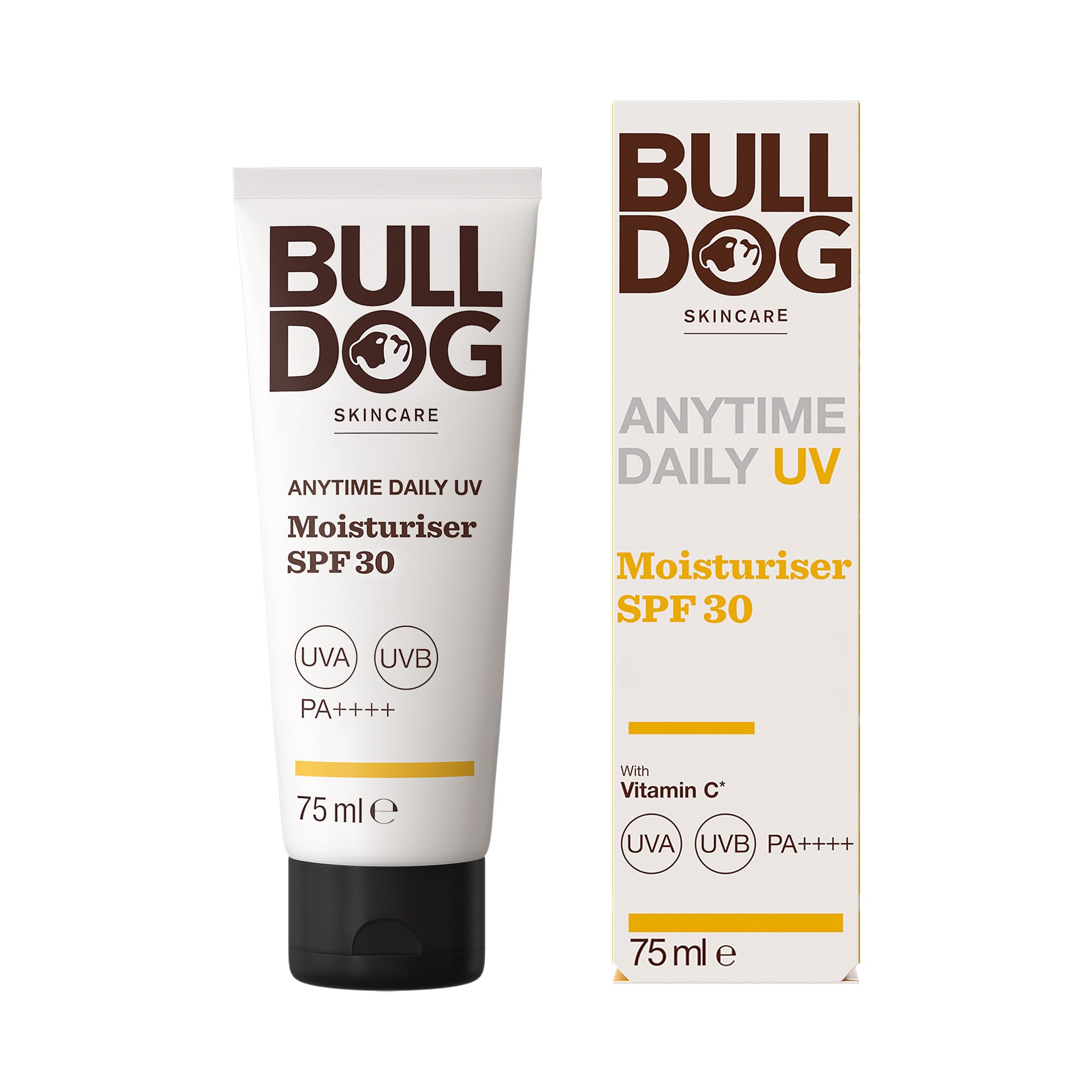 BULLDOG SKINCARE Anytime Daily UV Moisturiser SPF 30 For Men 75 ml, Safflower Seed Extract, Protects & Hydrates Skin