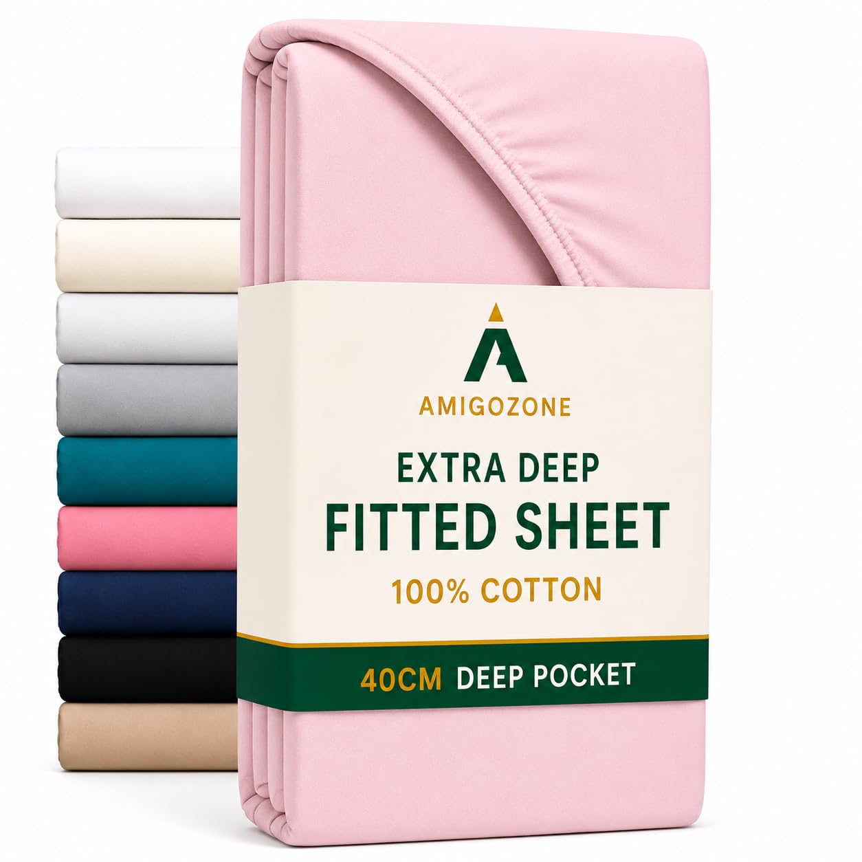 16"(40cm) Extra Deep Fitted Sheet Single Size Pink 100% Cotton 200 Thread Count Fitted Sheet (Single, Pink) — image 1