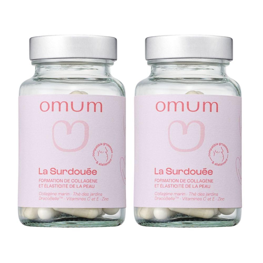 OMUM - La Surdouée - Complément Alimentaire au collagène marin - Elasticité, hydratation beauté de la peau - Compatible grossesse et allaitement, sans gluten ni gélatine - 60 gélules 1 mois de cure