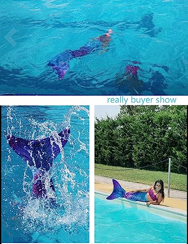 Dnfun Mermaid Tails With Bikini For Girls Mermaid Swimsuit For Kids,Without Monofin,3Pc-G574,130 #TOP5