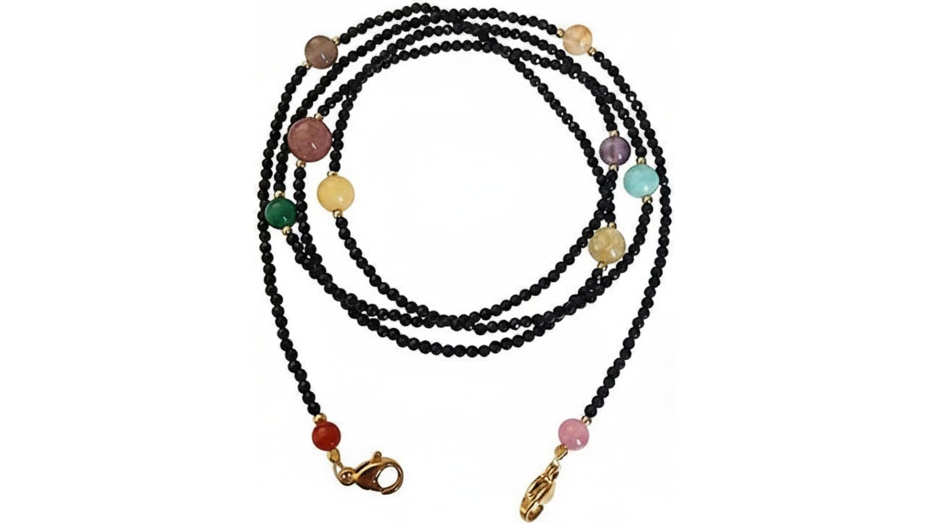 Semi Precious Multi Colour Crystal Gemstone Round 4 mm and 8 mm Beads Spectacle Chain Lanyard Cord Neck Strap String Chain Ethnic Face Mask Holder Lanyard Anti-Lost Mask Leash Stylish Sunglass, Reading Glass 74 cms Unisex-image-13