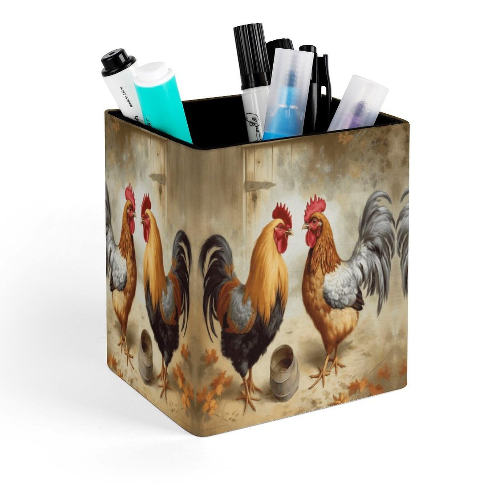 LZQPOEAS Chicken And Rooster Print Pen Holder Modern Design Desktop Stationery Organizer Simple&Modern Minimalist Makeup Organizer Multi-Functional Pencil Holder for Office Home