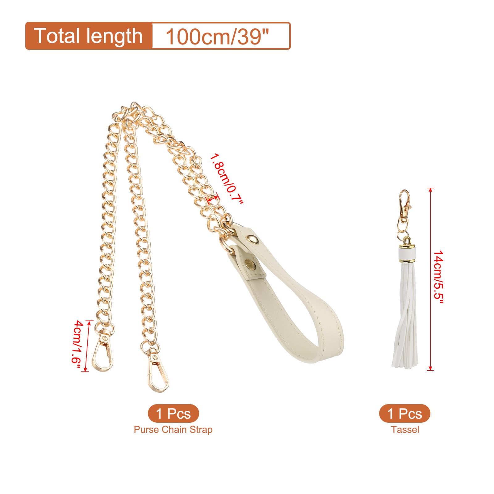 PATIKIL Purse Chain Strap, 39 Inch Leather Chain Strap with Tassel for Crossbody Bag Handbag Beige/Gold - Image 2