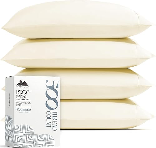 Miniatura 9 de Mayfair Linen Juego de fundas de almohada de 500 hilos 100 % algodón tamaño King, enfriamiento natural puro, calidad como algodón egipcio, tejido de