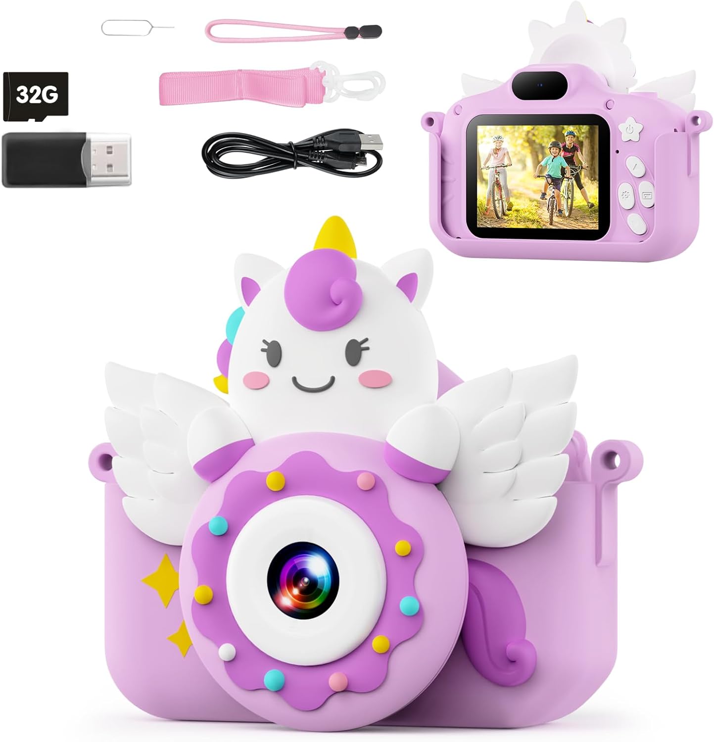 Kids Camera for Girls & Boys, Toddler Camera Toys for Age 3-12 Kids with 32GB Card & Dual Lens, Digital Camera for 4 5 6 7 8 9 10 Year olds (Purple)
