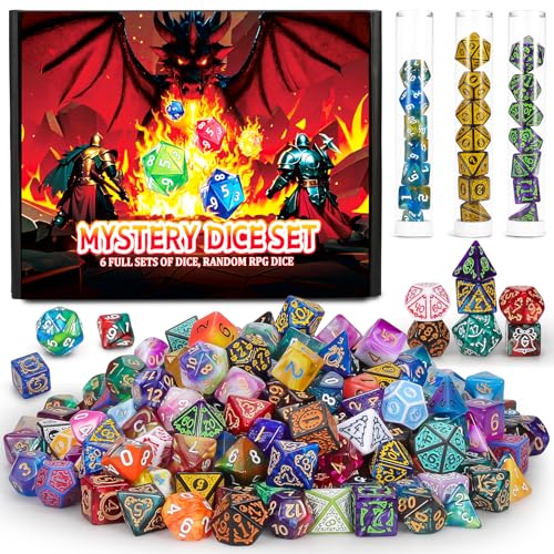 QMAY Dés Mystère, 6 ensembles de 7 dés polyédriques pour jeux de rôle, DND RPG MTG, jeux de table D20 D12 D10 D% D8 D6 D4