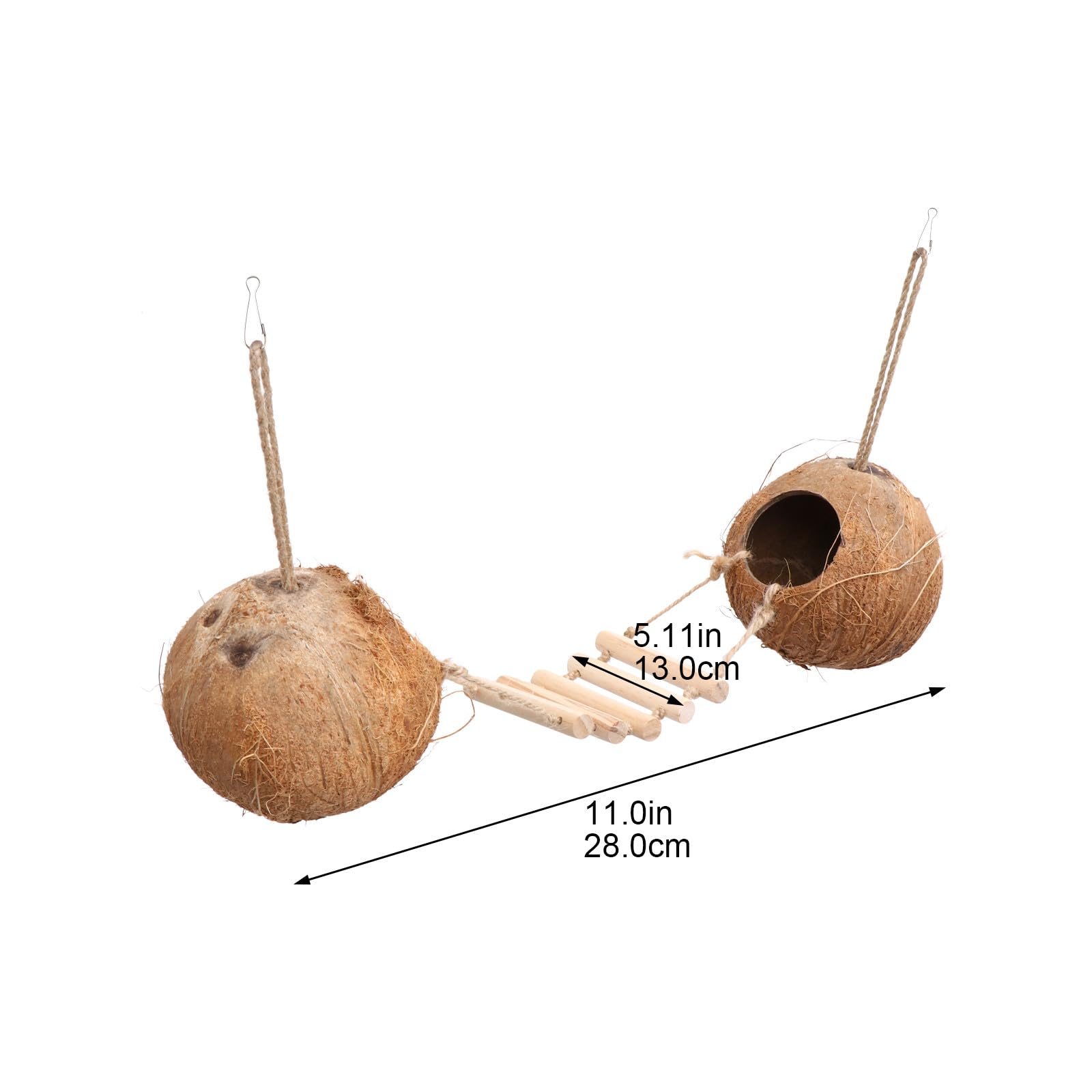 BETOOKY Vogelnest aus Natürlicher Kokosnussschale mit Holzleiter Hängendes Kleintier für Wellensittiche Kanarienvögel und Hamster