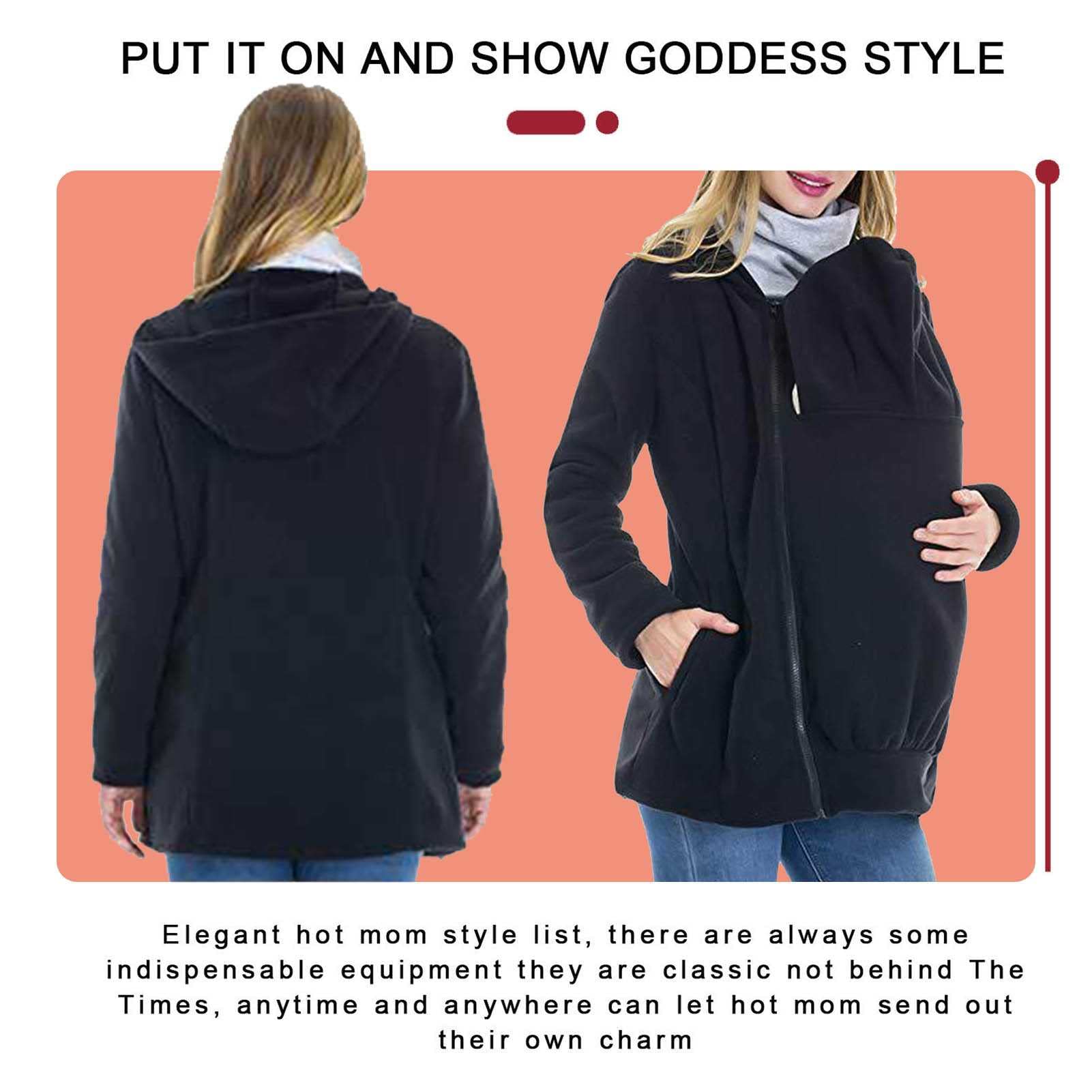 Manteau Grossesse Hiver Maternité, 2 en 1 Maternité Sweats à Capuche Polaire Kangourou Blouson Poignets Élastiques Manteau
