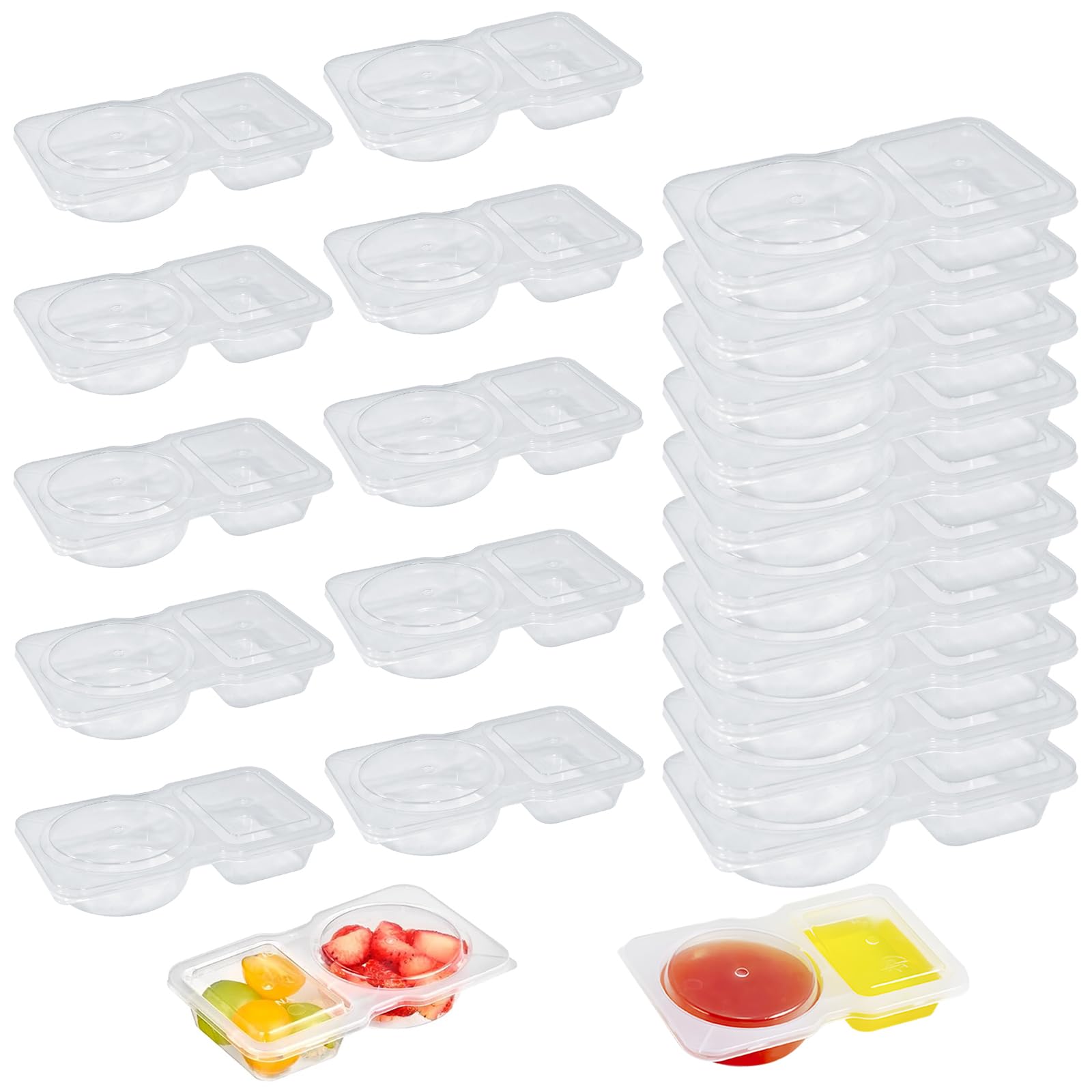 Reusable on the Go Snack Containers, Contenants Plastique avec 2 compartiments, Petits récipients à condiments Boîte à condiments à compartiments Double Compartment Condiment Container