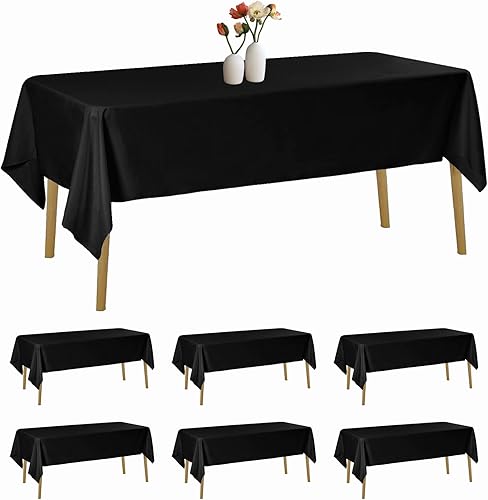 Paquete de 6 manteles rectangulares de 60 x 120 pulgadas, color negro, resistentes a las manchas y a las arrugas, lavables, para decoración de