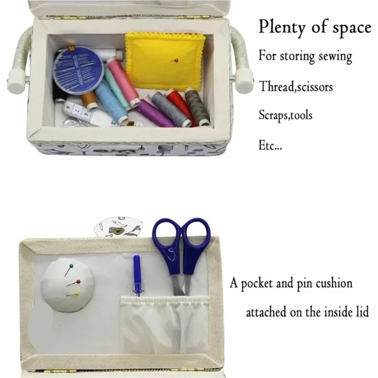 Scatola da cucito Strumenti for cucire di grande capacità Prodotti Cestino portaoggetti Forbici all'uncinetto cucite a mano raccolto a in tessuto