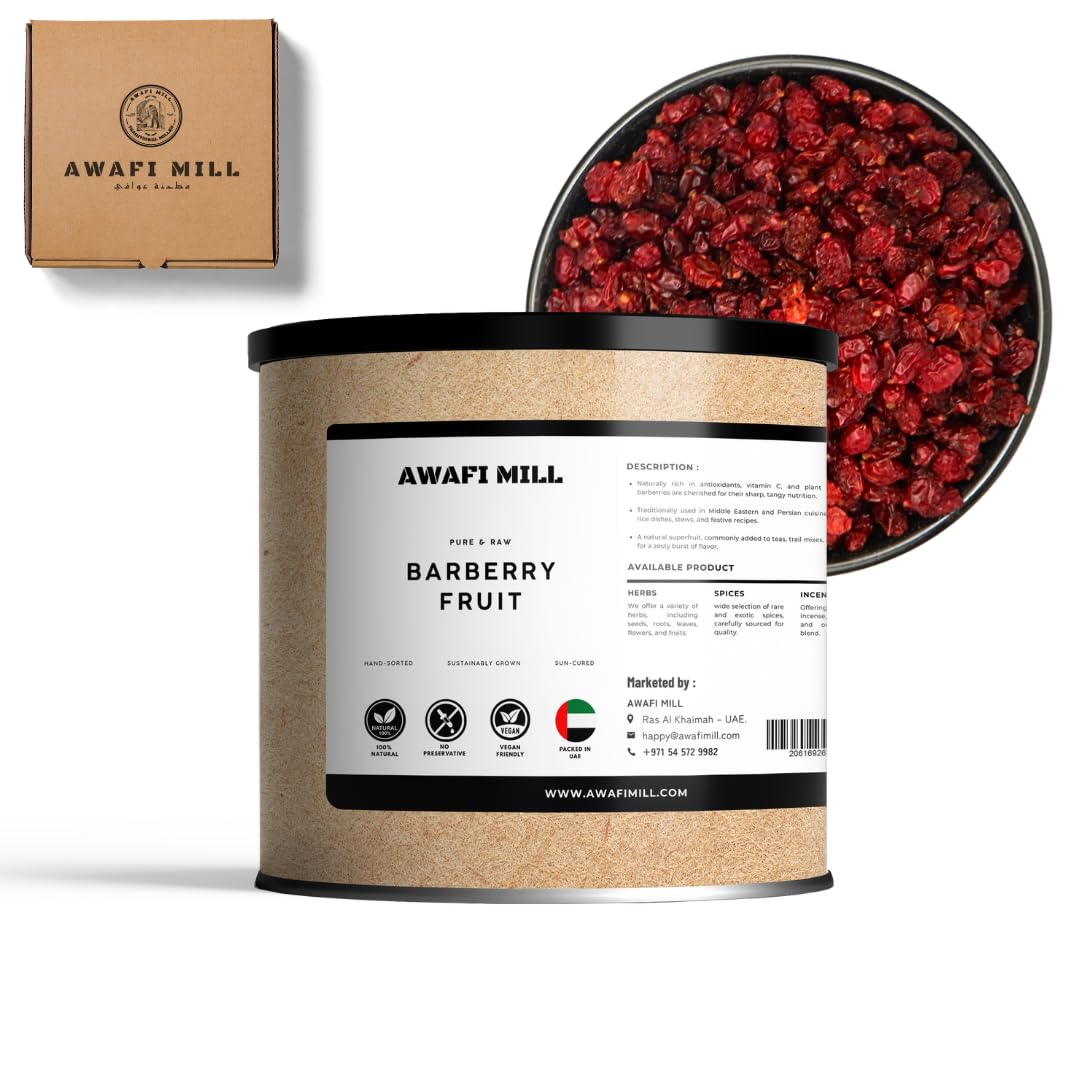 AWAFI MILL Dried Barberries (Zereshk) | Ruby-Red Tart Berries for Persian Saffron Rice, Pilaf & Salads | Bright Sour–Fruity Flavor | Food-Grade - 100 g | 3.5 Oz