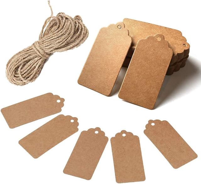 HAKACC Brown Gift Tags, 100 PCS 7 x 4cm Kraft Gift Tags Brown Paper Tags with String for Present Christmas Decorations