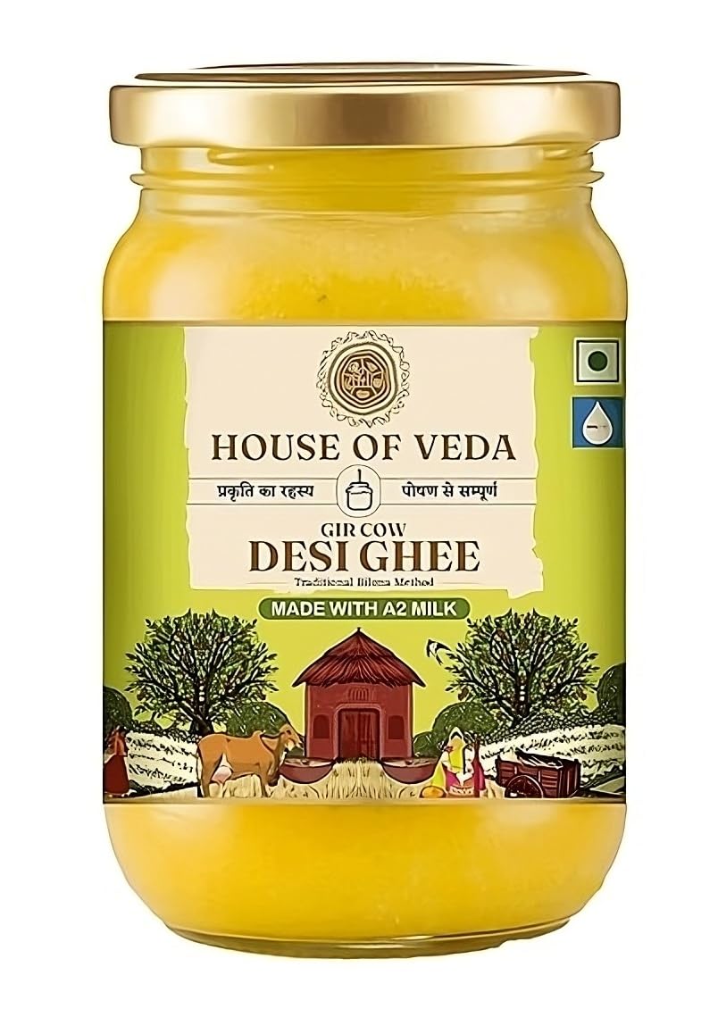 House of Veda Gir Cow A2 Bilona Ghee 500ml | Pure Desi Ghee | Traditional Vedic Method | Made with Curd | Easy Digest | Memory Immunity Booster | Ayurvedic
