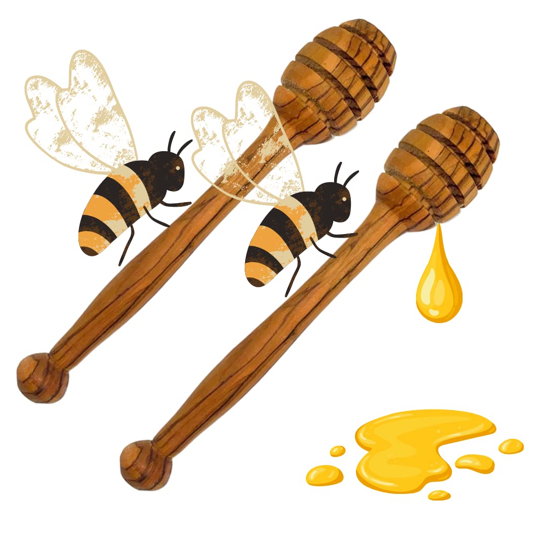 Gartiam Braun Natural Olive Wood Honey Spoon 14Cm - Craft Handmade - One Or Set Of Two (2)