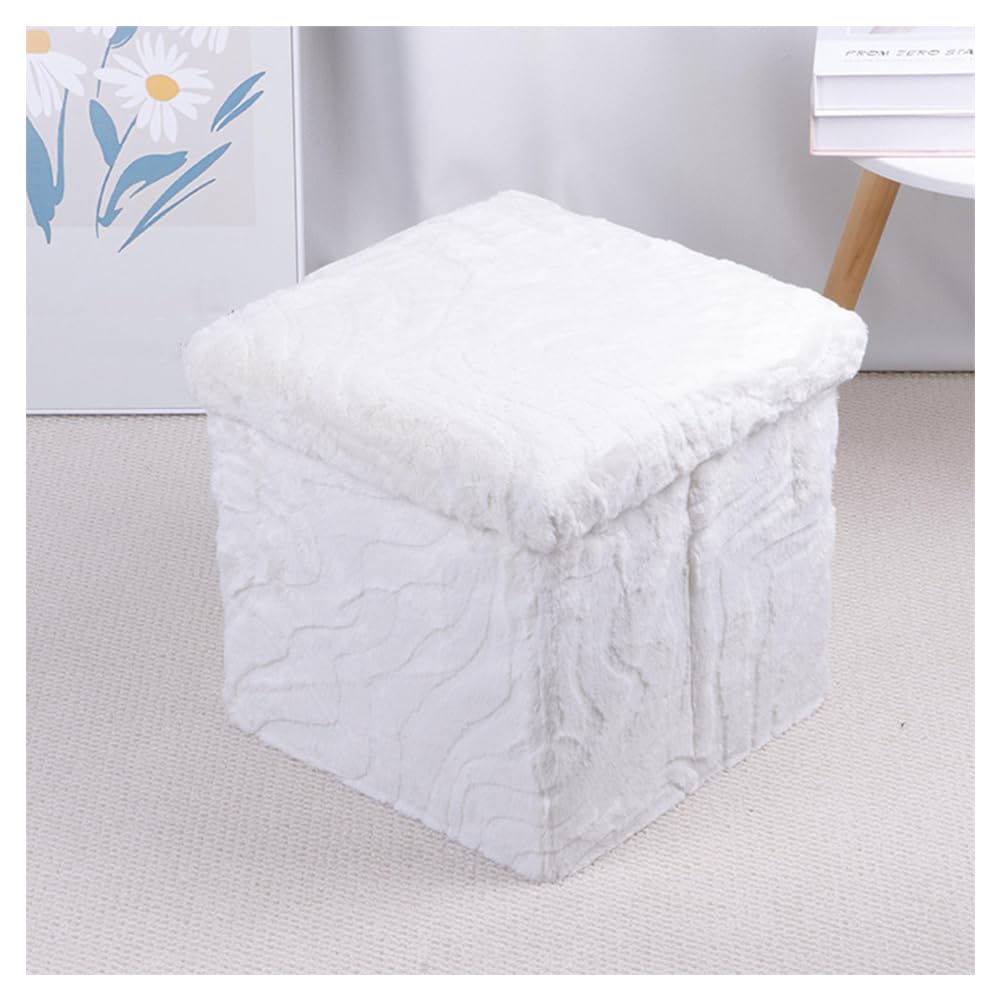 Baul Almacenaje Dormitorio, Puff Almacenaje Plegable Baúl de Almacenaje Multifuncional Banquetas Dormitorio para Sala de Estar, Dormitorio y Entrada, 38x38x38cm White