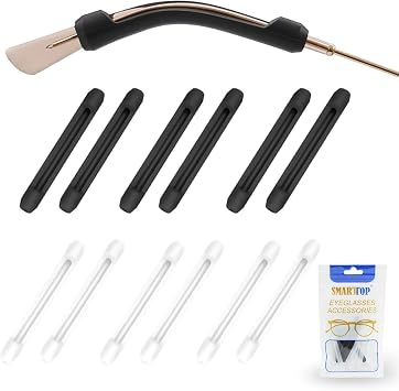 SMARTTOP Silicone Eyeglasses Temple Tips Sleeve Retainer, Anti-Slip Elastic Glasses Ear Grip Comfort Eyeglasses Retainers Behind The Ears for Reading Glasses Sunglassesblack&white
