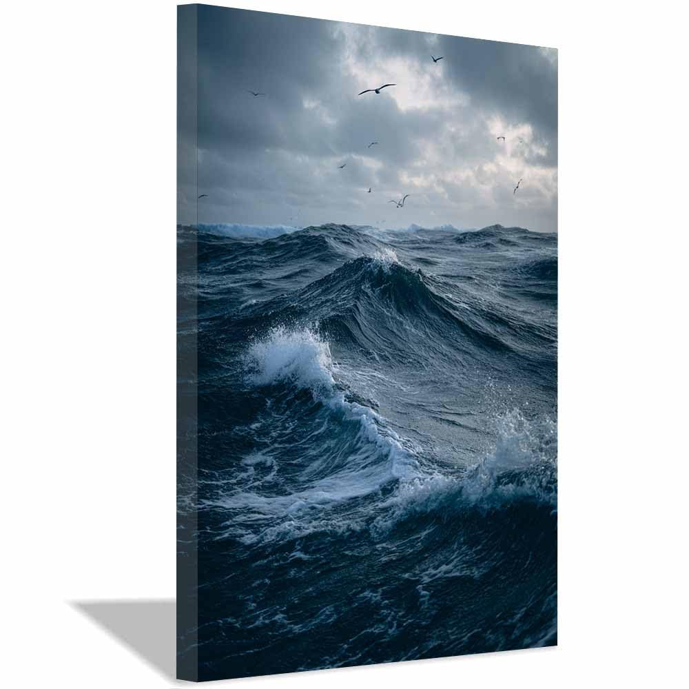 HOQIU Natural scenery wall art Stormy Ocean Wavess decorative painting, wall art, for Living Room Bathroom Bedroom Kitchen Decoration.(Multicolor)-30x40cm Framed